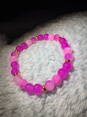 Bright Pink Beaded Bracelet with pink crystal beads and Gold Accent spacers
